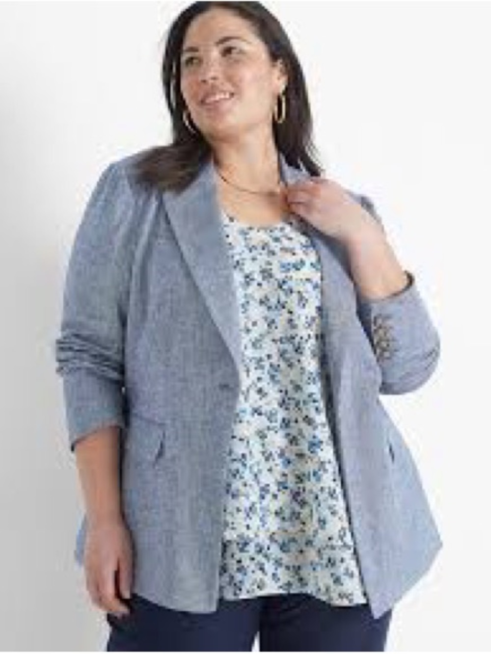 Lane Bryant Chambray Linen Long-Sleeve Blazer Size 24 Petite